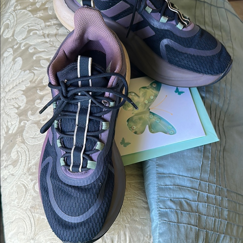 Blue and Purple Athletic Shoes with Mesh Upper